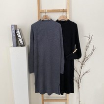 브이와이 VY 여자 하이넥 비스코스 모크넥 심플 롱원피스