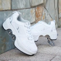 Pu 가죽 스포츠 롤러 스케이트 신발 캐주얼 변형 Parkour 스 니 커 즈 라운드에 대 한 4 륜 실행