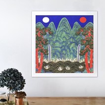 나봄갤러리 일월오봉도 궁중회화 다섯개의 봉우리 해와달 동양화 한국화, 2.심플 화이트 액자