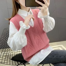 메이킹유 베스트 간절기룩 브이넥 니트조끼 무지조끼 H3030쇼콜라조끼