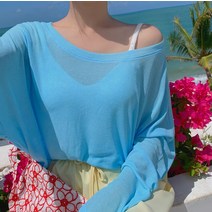 일자 카라 빅넥 살짝 비치는 긴팔 티셔츠 여 쇄골 루즈핏 자외선 차단 블라우스
