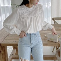 [나인] (BL-3786)펀칭 레이스 볼륨 블라우스