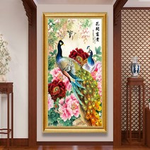 심스타 실십자수 도안 셋트 고급 돈 들어오는 공작새 꽃 명화 명작, 일반실70x120 3가닥자수