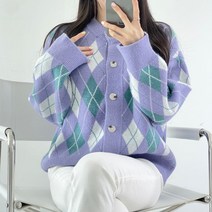 여성 아가일 니트 가디건 여자 클래식 데일리 가디건 니트카디건 3컬러