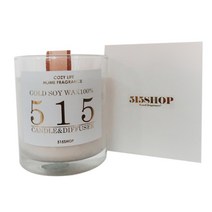515샵 베이직 우드심지 화이트 소이캔들 9oz + 선물상자, 블랙체리블라썸
