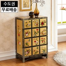 샤를 엔틱 금박 12칸 서랍장 약장 예쁜 골드 가구 4단, 색상:금박