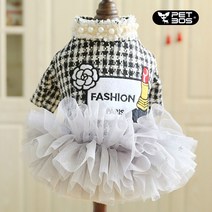 펫보스 강아지옷 애견옷 겨울옷 진주 장식 원피스, 블랙