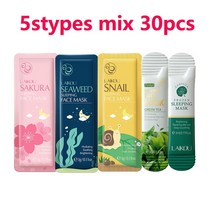30Pcs LAIKOU 사쿠라 달팽이 해초 모이스춰 라이징 슬리핑 마스크 크림 포터블 페이스 마스크 안티 링클 하, 02 30pcs mix b