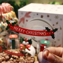 천운패키지 크리스마스 케익택 투명(Xmas가랜드) 1묶음(50개) 105xh55, 단품