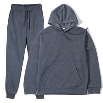 두 조각 세트 캐주얼 양 털 Tracksuit 남자 여자 겨울 여자 세트 대형 후드 긴 소매 까마귀 스포츠 바지, 오메 그레이_XXL