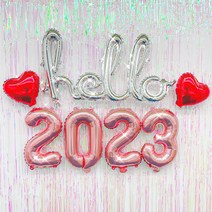 hello 2023 풍선 신년 연말파티용품 연말 새해 파티 행사 알파벳 숫자 은박 세트, 실버, 블랙, 반짝이(골드)2개입