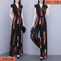 자칠 여름 여성 반팔티 와이드팬츠 슬림핏 점프수트