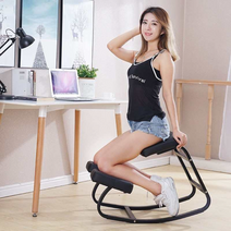 무릎을 꿇는 의자 북유럽 오피스 체어 바리에르 인체공학 가정용 사무용 레저 흔들의자, 부드러운 가죽 블랙-E35