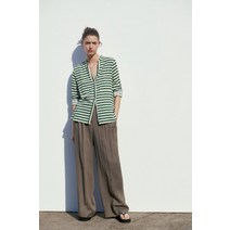 국내정품 ZARA 자라 리넨 블렌드 롤업 슬리브 셔츠 - 크림/카키