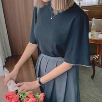 로로텐 셔링 날개소매 반팔 티셔츠 무지 라운드넥 여성 빅사이즈