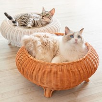 레써니 라탄캣베드 가리가리서클베드 고양이 고급 원형 침대 반려묘 쿠션하우스 쉼터 카멜, 단일옵션