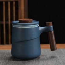 예쁜 그릇 도자기 다기 조각상 생활 꽃병 소품 블랙 세라믹 컵 나무 손잡이 필터 차 머그잔 크리에이티브 오피스 레트로 물 컵과 중국 세트 생일 선물 상자 파스타, Style 3+301-400ml