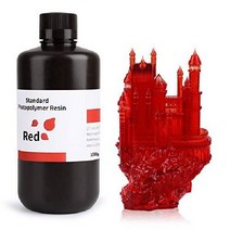 ELEGOO 3D 프린터 LCD UV 표준 포토폴리머 레진, 클리어 레드 1000g