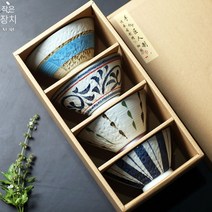 일본식 면기 라면 국수 굽있는 삼각 밥공기 국그릇 식기 덮밥 우동기 4P 선물용, 4개세트