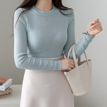 바이단미 여성용 봄 가을 라운드넥 심플 골지 르메 슬림 니트