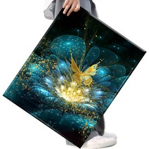 FASEN 액자 캔버스형보석십자수 DIY세트 라운드 비즈 40 X 50cm, FSE10.몽환나비블루
