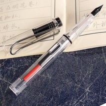 만년필입문 저가 만년필 2021 새로운 도착 크리 에이 티브 중공 클립 플라스틱 만년필 학생 자세 교정 0.38mm 0.5mm 잉크 펜 편지지 만년필, F, 투명한