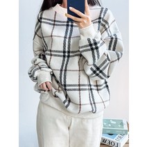 여성 2color 라운드넥 카렌 울 체크 오버핏 맨투맨