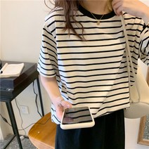 나루니 W04328 스프라이트 반팔티 티셔츠 라운드넥 줄무늬티셔츠 여름반팔티 여름티셔츠 여성반팔티