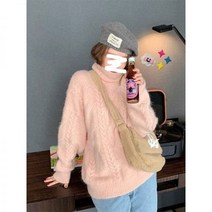 102328 트위스트 풀오버 터틀넥 가을과 겨울 부드럽고 게으른 바람 느슨하고 두꺼운 겉옷 니트베이스 스웨터 여성