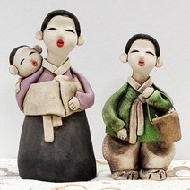 여주 도자기 전통 토기 선물 인테리어 인형 세트, 엄마와아이들
