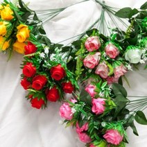플라워트리 뉴쁘띠봉장미부쉬 50cm 조화 꽃 성묘 인테리어 F..., 핑크