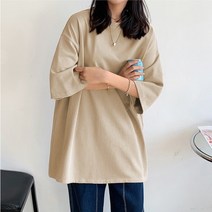 [2023년] 100% 코튼 다섯 반 소매 여성 여름 티셔츠 느슨한 반팔 캐주얼 기본 셔츠 O 넥 단색 특대 의류