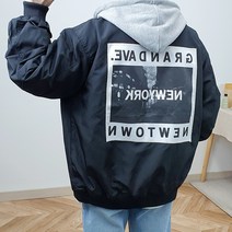 WOWayo 빅사이즈 오버핏 뉴욕 패치 후드 항공 점퍼