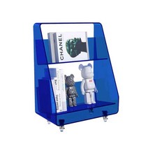 아크릴 미니 이동식 서재 책그림책 헤어샵 잡지 2단 대기실 책꽂이 로비 트롤리, 02 클라인 블루