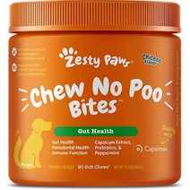 Zesty Paws Chew No Poo Bites - 반려견 Coprophagia 대변 섭식 억제 개 배설물 섭취 방지 프로바이오틱 소화 효소 Breath Freshen