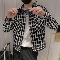 블랙앤화이트 남자 체크 자켓