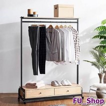 ForU641 루디 선반 서랍행거 이단행거 행거 디자인행거 옷장 드레스룸 철제옷장, 02.1200서랍_블랙오크*본상품