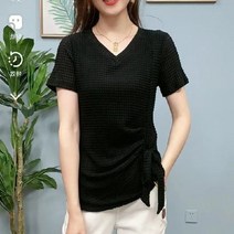 DFMEI 반팔 티 브이넥 빅 사이즈 탑