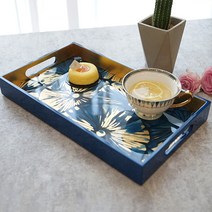수입 쉘 자개장식 차 트레이 가정용 고급 서빙 쟁반, 블루 금박 35x20x4cm