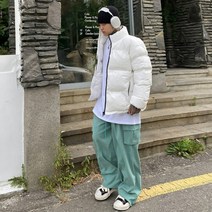 겨울 스트릿 메탈 숏 패딩 점퍼 / 블랙 화이트 실버