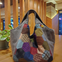 고급 수공예 퀼트 핸드메이드 헤링본울 쇼퍼백 RONB120