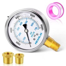 MEANLIN MEASURE 0~160Psi 스테인리스 스틸 0.6cm(1/4인치) NPT 6.4cm(2.5인치) 페이스 다이얼 액체 충전 압력 게이지 WOG 워터 오일 가스 하단, 0-10000Psi, Lower Mount, 0-10000Psi