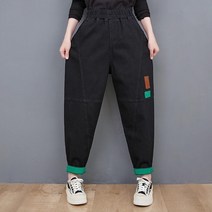 여성 배기 밴딩 청바지 키작녀 하렘 팬츠 절개 패치 와이드