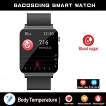 가성비스마트워치 2023 Smartwatch 혈당 ECG + PPG 모니터링 혈압 체온 스마트 워치 남성용 시계 피트니스, 02 Black