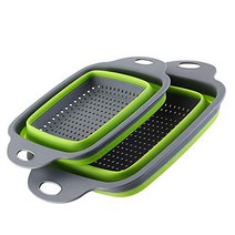2-Pack Collapsible Colander Set -Square Telescopic folding fruit blue，9-1/2 Inch &11-1/2 Inch Foldin, 1, 기타