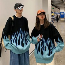 힙합 스트릿패션 니트 불꽃 풀오버 커플 캐주얼 풀오버 탑 코트