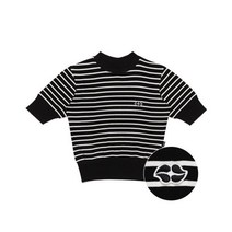 남자 여자 쿨 면 봄 반팔티 티셔츠 참스 Heart Lip Logo Stripe Crop T BK