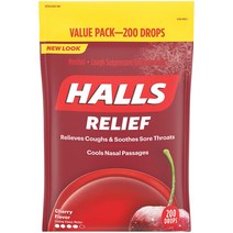 Halls Relief Cherry Flavor Cough Drops 홀스 릴리프 체리 커프 드롭스 200드롭, 1개