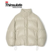 PARTIMENTO [비건 레더] 3M 신슐레이트 페더리스 푸퍼 숏패딩 베이지 [Vegan Leather] 3M Thinsulate Fatherless Puffer Short Pa