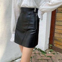 가죽치마 세련된 스커트 벨라 철학 가죽 미니 포멀 라인 짧은 지퍼 하이 웨이스트 봄